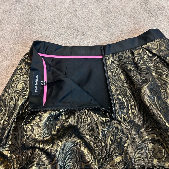 PINK Tartan gold brocade Tiffany mini skirt metallic skater circle Sz 6 NWOT - Picture 6 of 13